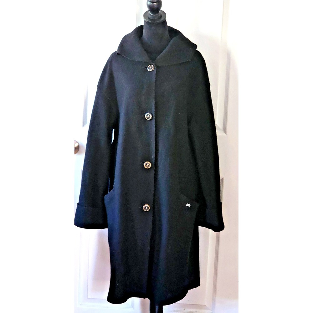 Geiger of Austria Women's Fingertip Length Wool Hooded Coat in Black Size 12